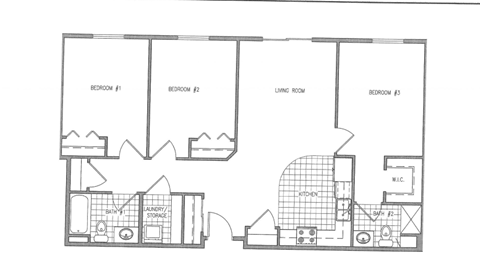 Floor plan for 3 beds, 2 baths, 1204 sqft